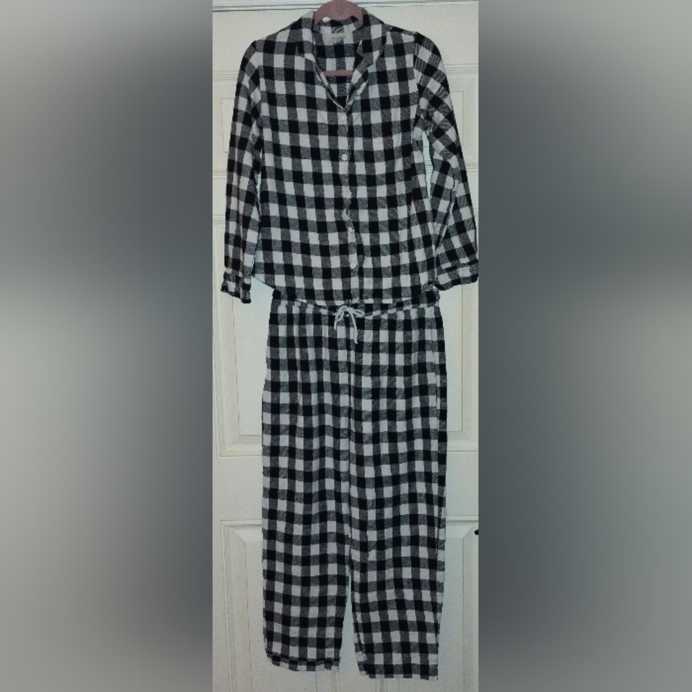 SELINE LOUNGE 2 PC BLACK & WHITE CHECKERED FLANNEL PAJAMA SET SZ M